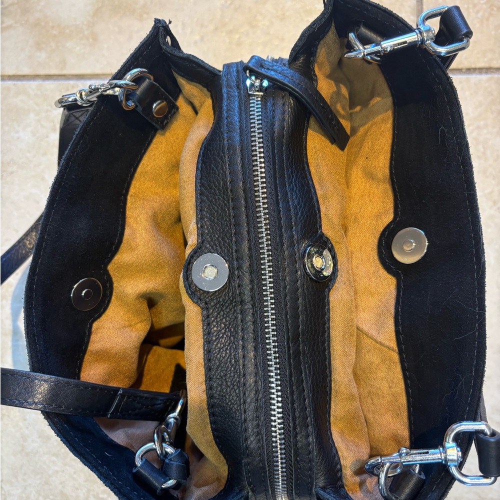 American Leather Co. Lenox 2.0 Black Suede triple entry Satchel - Picture 4 of 5